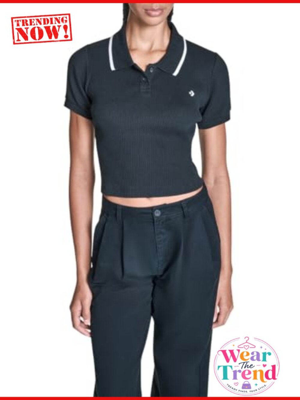 Womens Cropped Star Chevron Polo Top